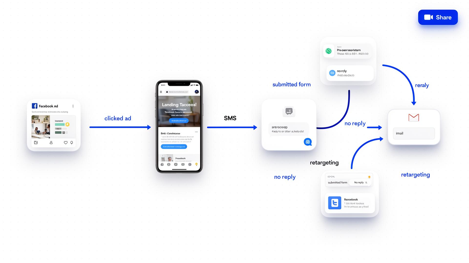 LeadMapping.ai visual lead map showing ads, landing page, SMS, retargeting and email nodes